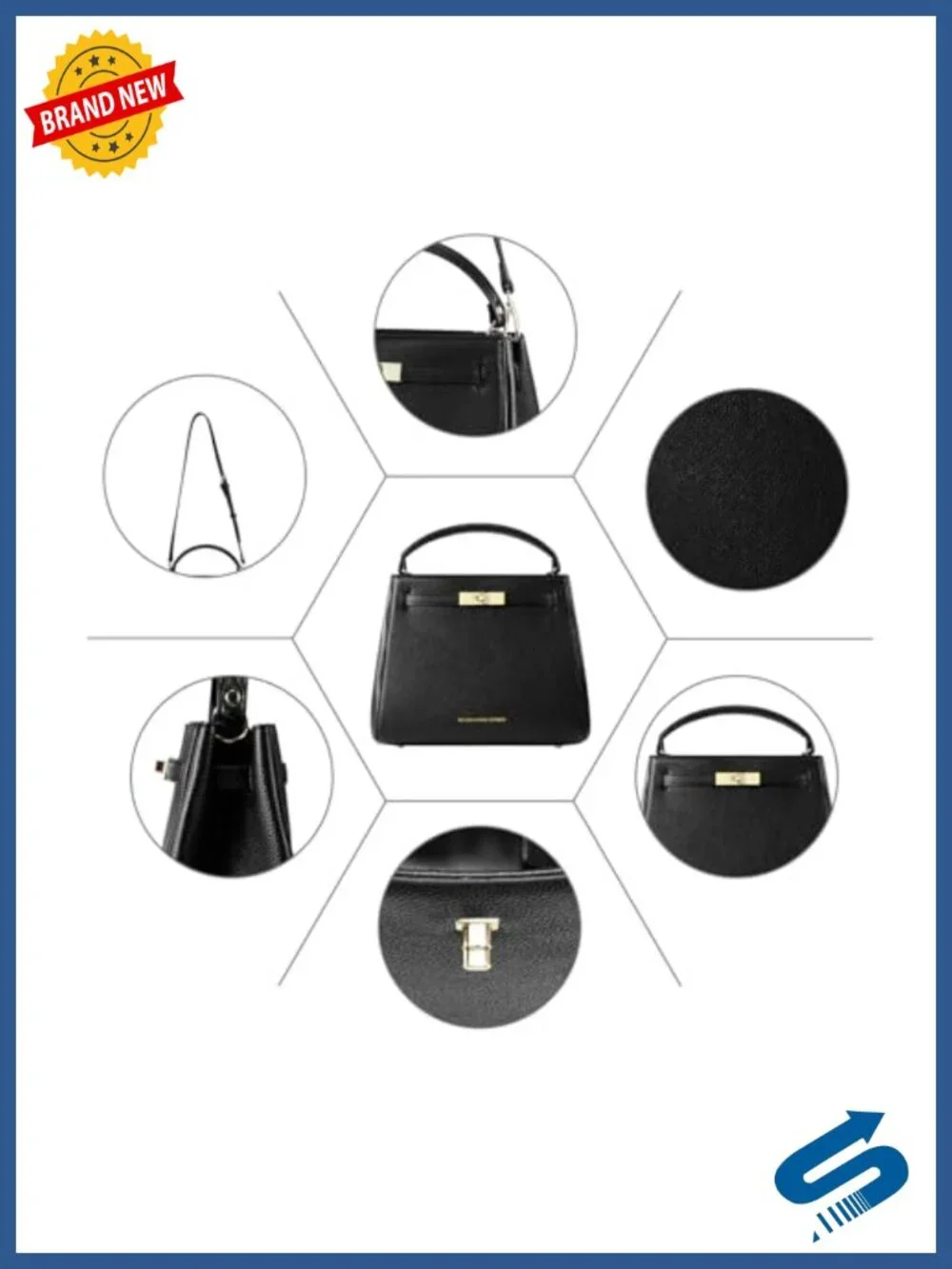 Faux Leather Satchel Handbag with Crossbody Strap, Multiple Pockets
